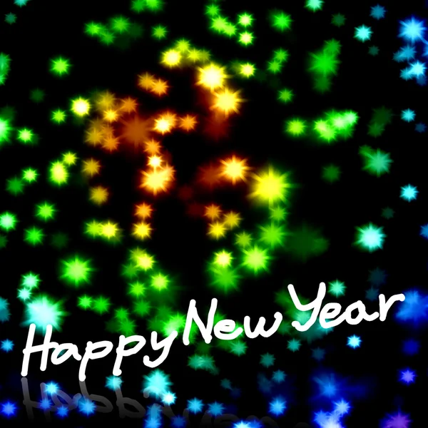 Feliz Año Nuevo palabra con fondo estrellado agradable, Tarjeta de felicitación de fondo — Foto de Stock