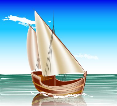 Vector old ship in the sea clipart