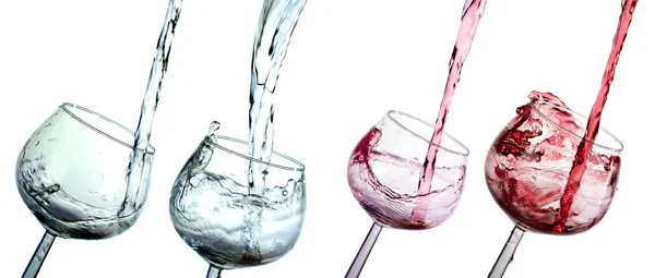 Set di acqua dolce e vino versato nel bicchiere — Foto Stock