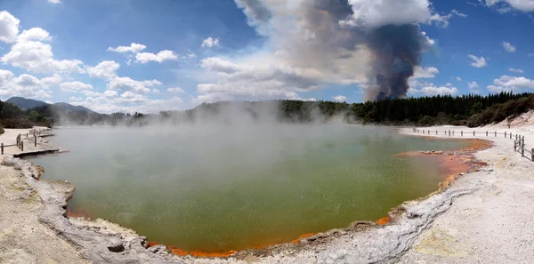 Skogsbrand i wai-o-tapu geotermiska området — Stockfoto
