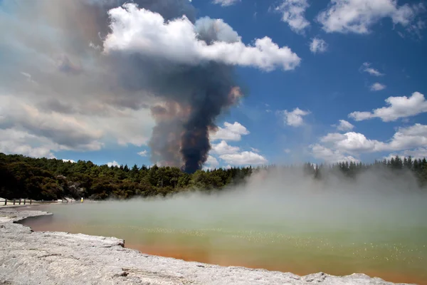 Incêndio florestal na área geotérmica de Wai-o-Tapu — Fotografia de Stock