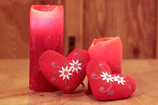 Red candles and hearts — Stock Photo, Image