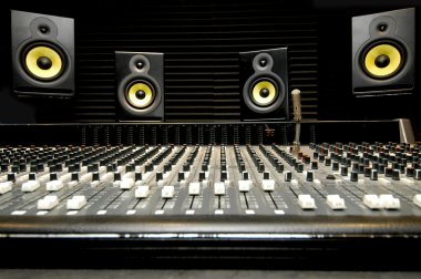 Mixing desk with speakers clipart