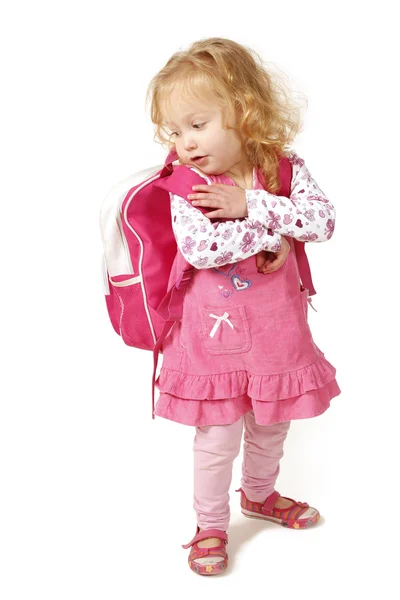 Little girl with school bag — Stock Photo, Image