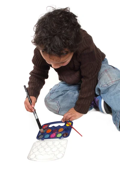 Little boy with a set of paints — Stock Photo, Image