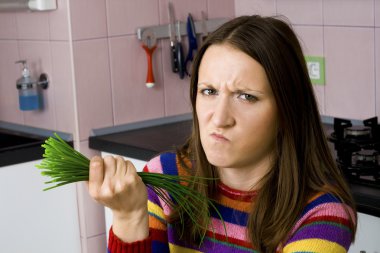 Woman dislike vegetables clipart