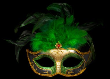 Green Venetian mask on black clipart