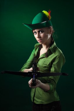 Serious woman with crossbow clipart