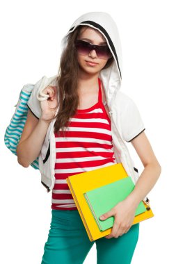 Stylish teenage girl with books clipart