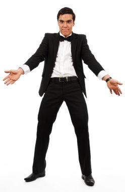 Surprised business man part his hands clipart