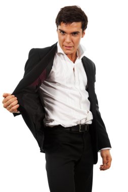 Business man showing a magic trick clipart