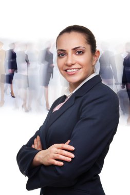 Business woman and busy crowd clipart