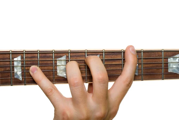 Stretching fingers playing guitar — Stock Photo, Image
