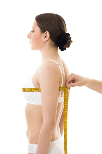 测量女人乳房 — 图库照片