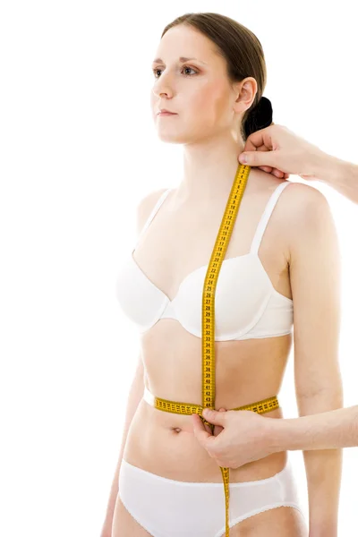 Messung der Brusttaillenlänge von Frauen — Stockfoto