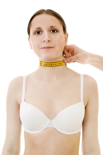 Pomiarowe kobieta długość szyi — Zdjęcie stockowe