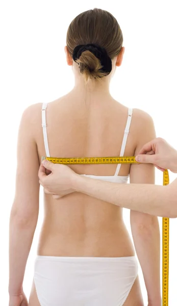 Distância ombro-lâmina da mulher de medição — Fotografia de Stock