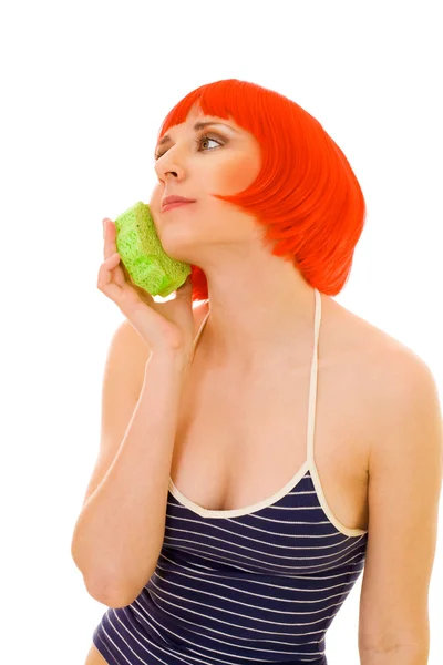 Relaxed woman with sponge — Stock Photo, Image