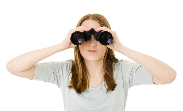Žena při pohledu do brýle — Stock fotografie