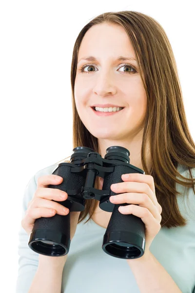 Woman with binocular — Stock Photo, Image