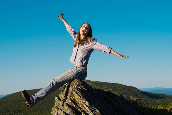 Woman on top of the wold — Stock Photo, Image