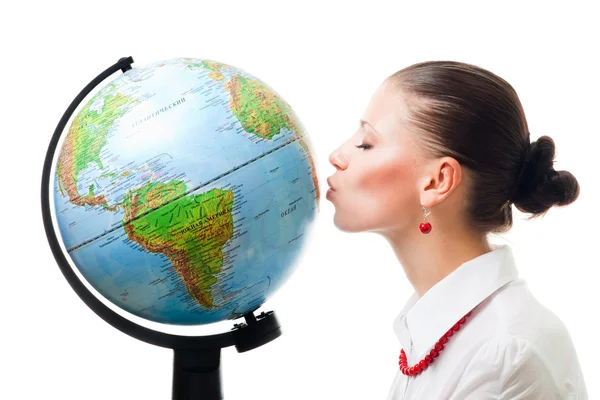 Woman show love to planet — Stock Photo, Image