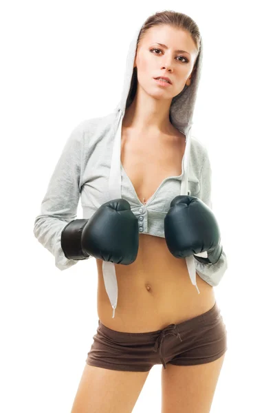 권투 장갑에 아름 다운 여자 — 스톡 사진