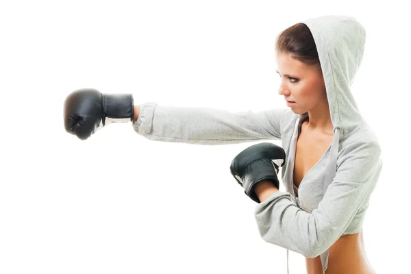 Conident strong woman hit the goal — Stock Photo, Image