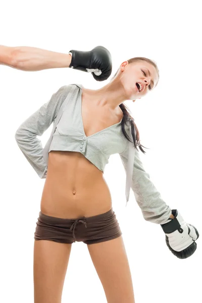 Woman boxer missed hit — Stock Photo, Image