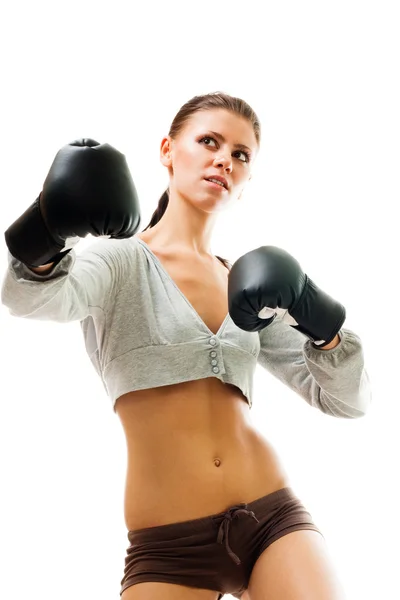 Forte mulher confiante boxe — Fotografia de Stock