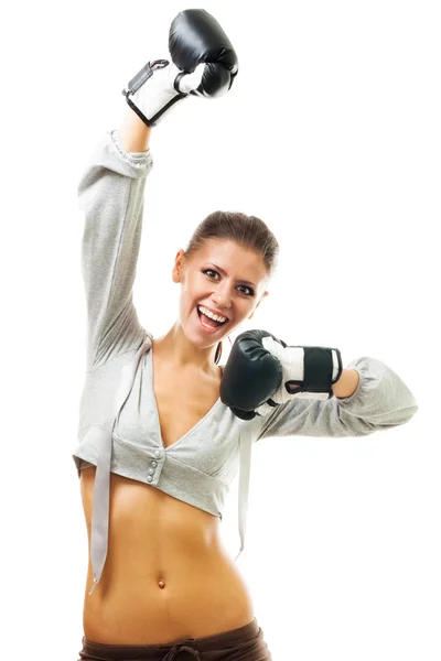 幸せな女性のボクシングのトーナメントのチャンピオン — ストック写真