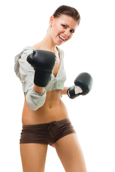 Forte donna sicura di sé boxe — Foto Stock