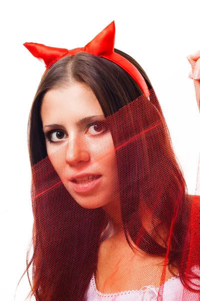 Woman with horns flirting — Stock Photo, Image