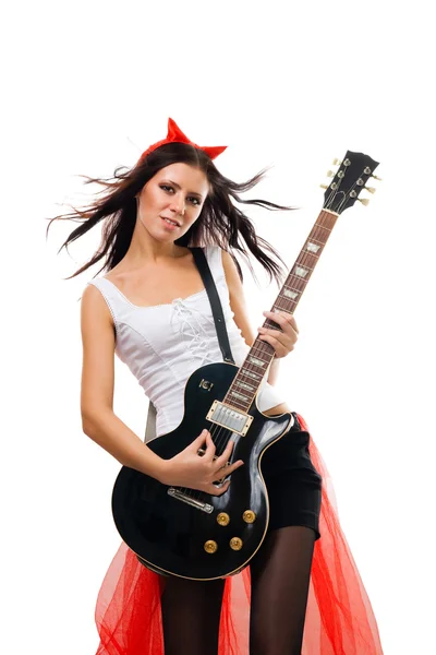 邪恶的女人摇滚明星吉他手 — 图库照片