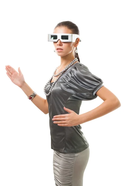 Woman robot in silver glasses — Stock Photo, Image