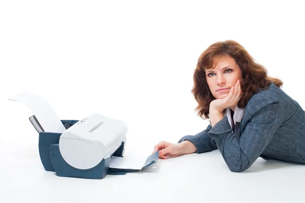 Oman lay with printer tired to wait — Stock Photo, Image