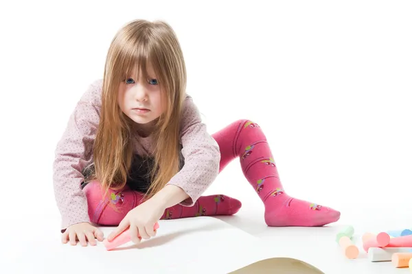 Little girl don't wont to be disturb while drawing — Stock Photo, Image