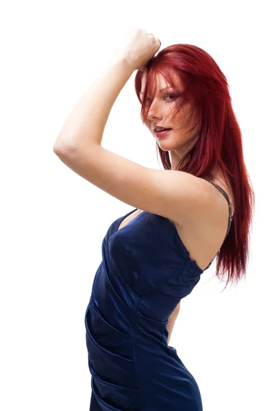 붉은 색으로 아름 다운 여자의 초상화 — 스톡 사진