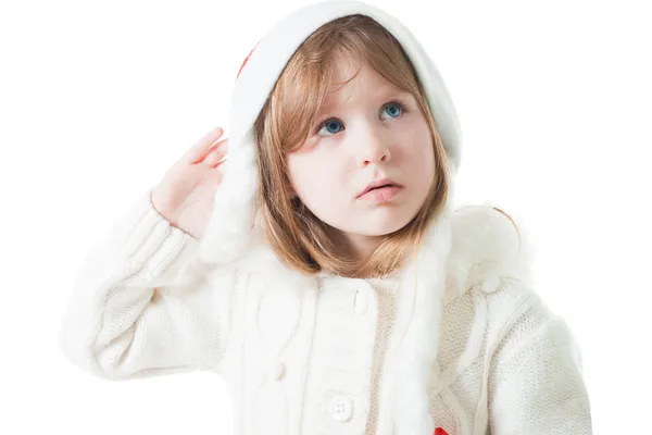 Yeni yıl şapkası, sevimli küçük kız — Stok fotoğraf