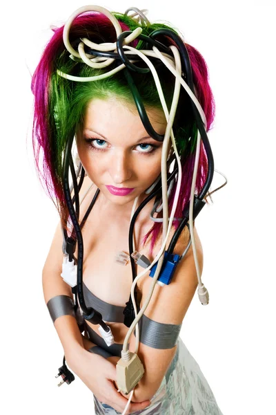 Kvinna med färg hår tråd — Stockfoto