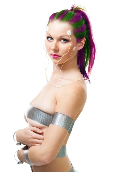 Mujer futurista con sensores cerebrales —  Fotos de Stock