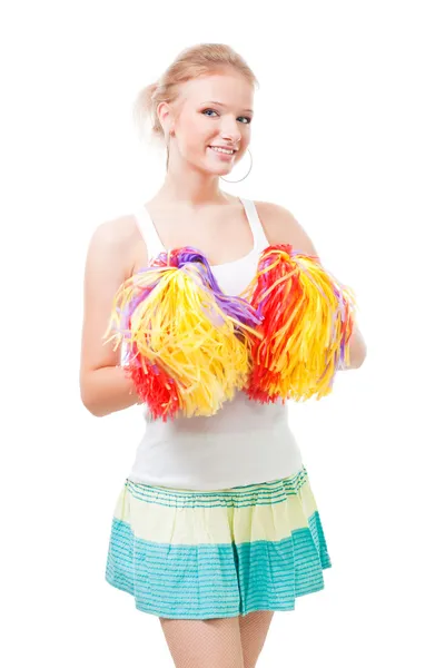 Woman cheer leader with pompoms — Stock Photo, Image
