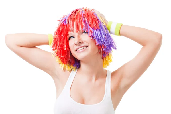 Женщина чирлидерша с цветными волосами — стоковое фото