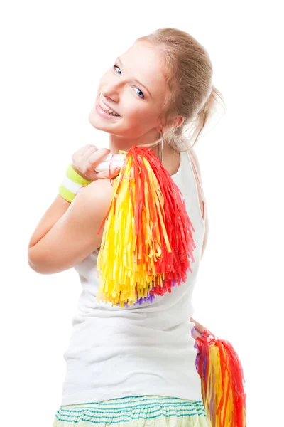 Positive smile woman cheer leader — Stock Photo, Image