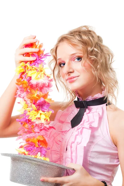 Magic with hat and flowers — Stock Photo, Image