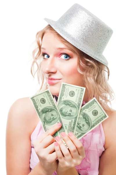 Mujer mago con dólares — Foto de Stock
