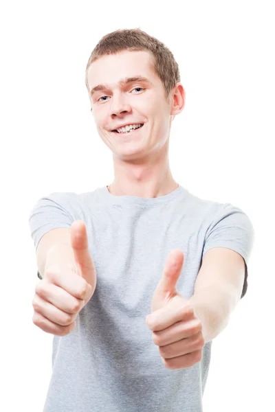 Young man show thumb up gesture — Stock Photo, Image