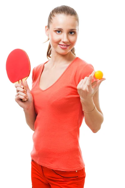 Donna offerta di giocare a ping pong — Foto Stock