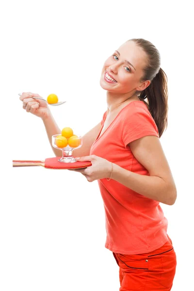 Taste ping-pong as this woman does — Stock Photo, Image