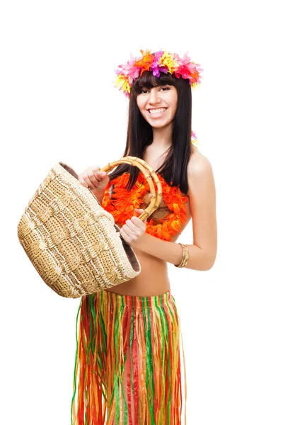 Woman in carnival costume with basket — Stock Photo, Image